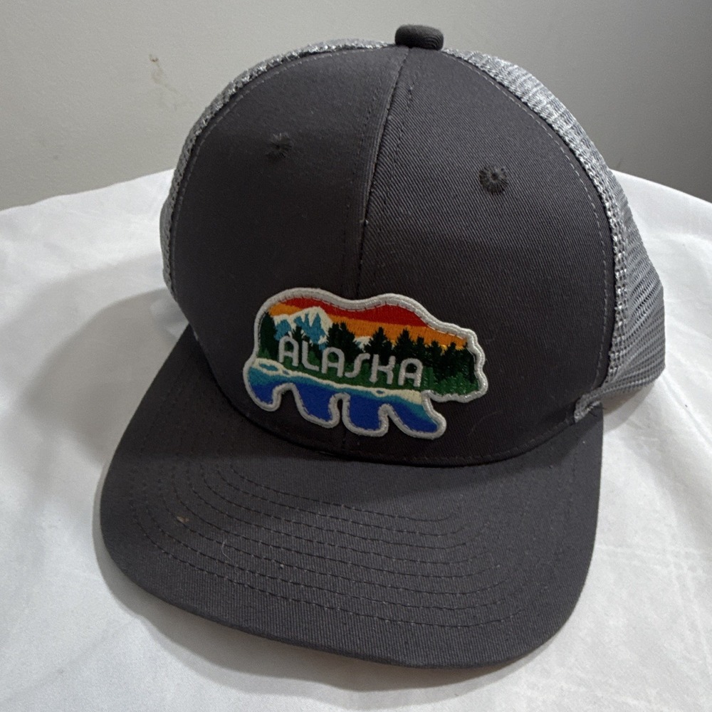 Wear U Been Alaska Snap Back Gray Hat One Size Bear Patch Trucker Cap